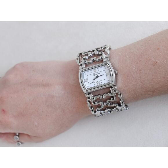 Brighton Summer Love Watch Silver Plated Lacy Filigree Band 7.5" 1" Works Fold - Picture 6 of 10